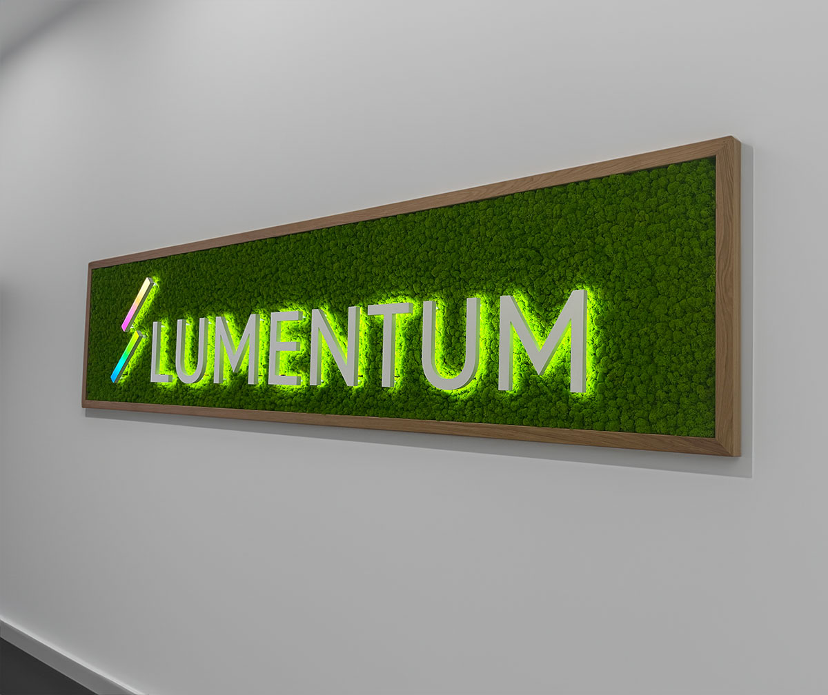 3D Lettering Lumentum green moss plants