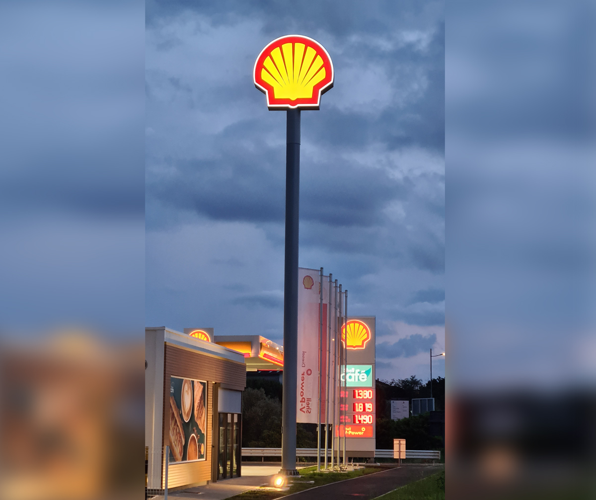Shell gas station signage tower in Rovinj, Croatia